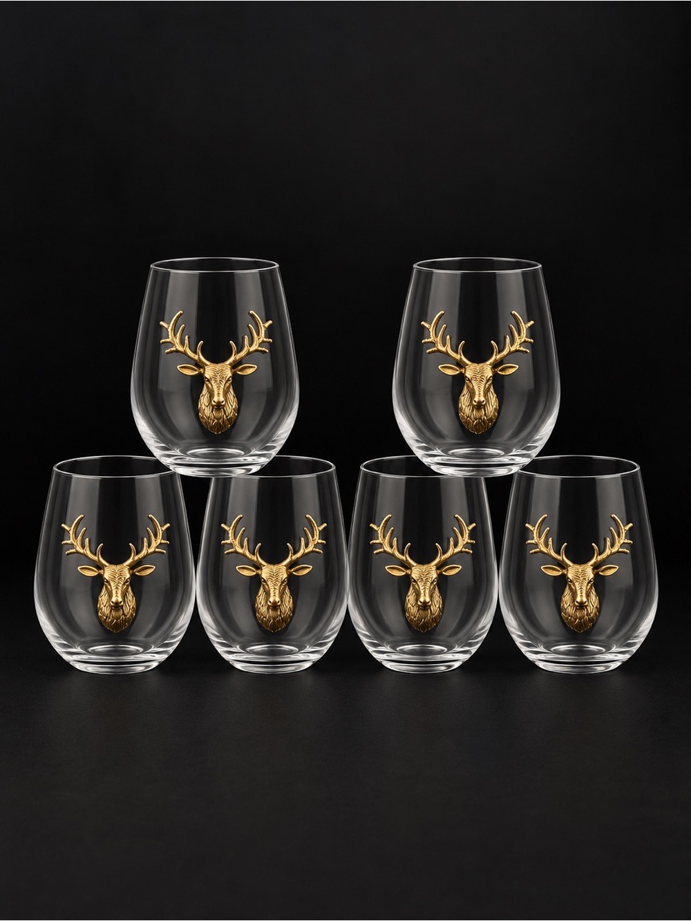 Vtg Gold Stag Stemless Barware Glasses Set of 6 – Lodge, Thanksgiving, Christmas